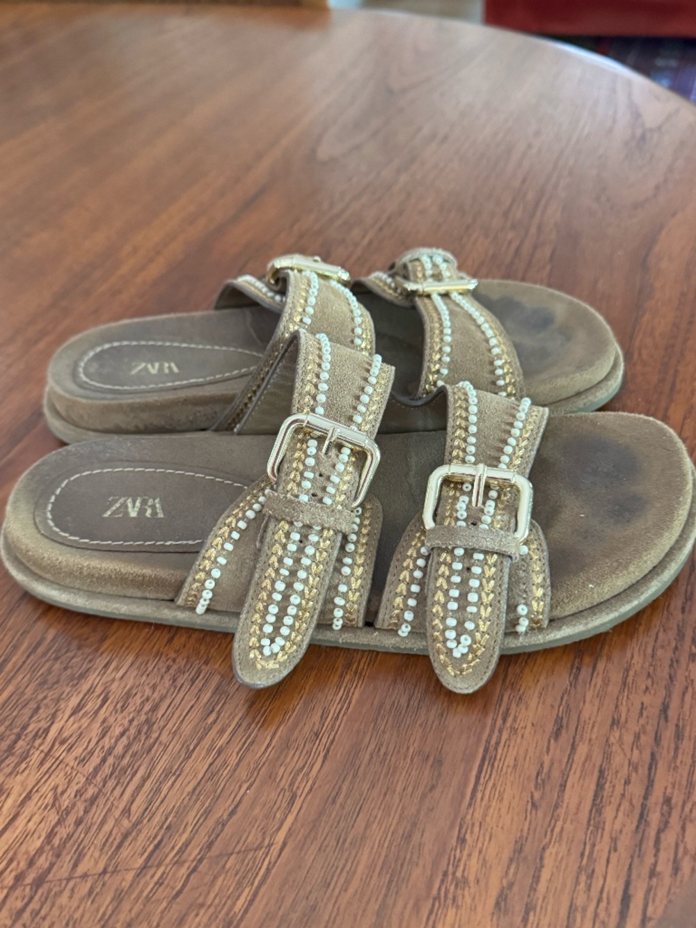 Beaded & Suede Slides - 39